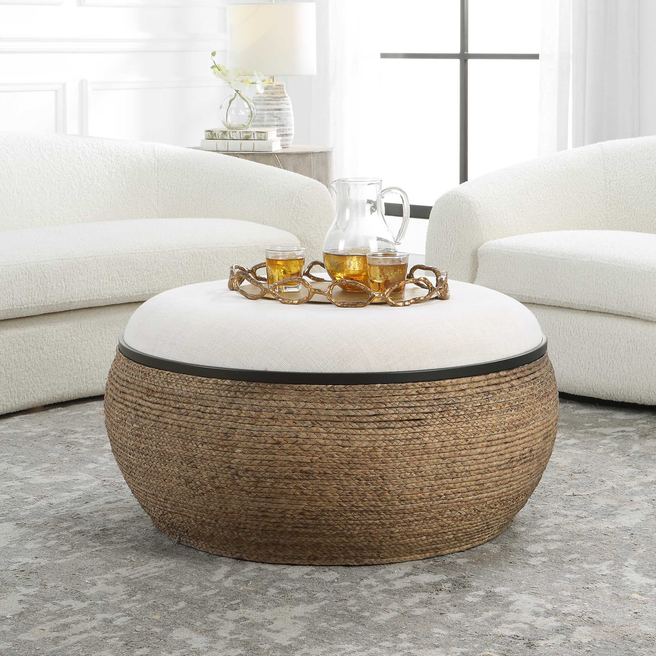 Island Straw Storage Ottoman / Coffee Table