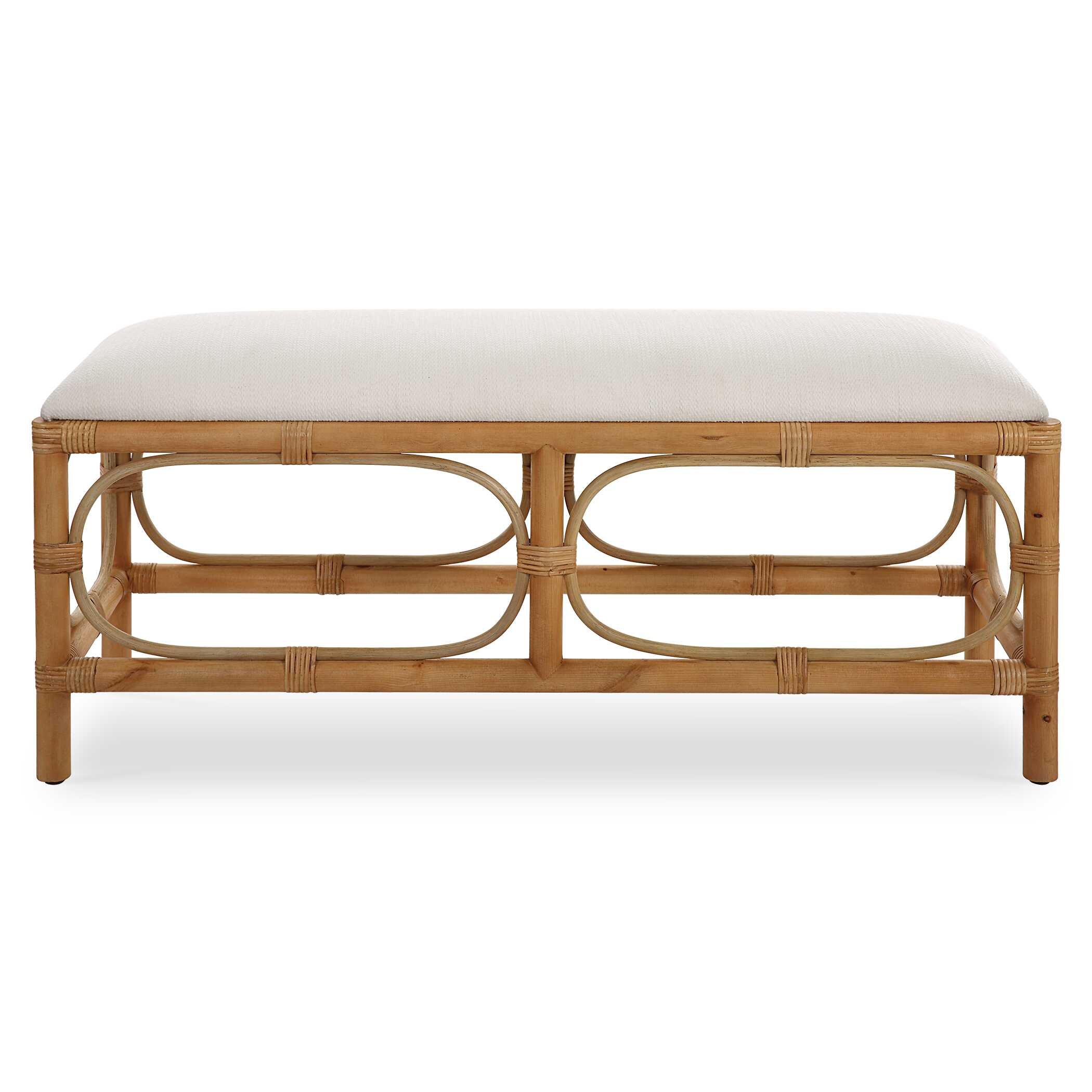 Laguna White Fabric Rattan Bench