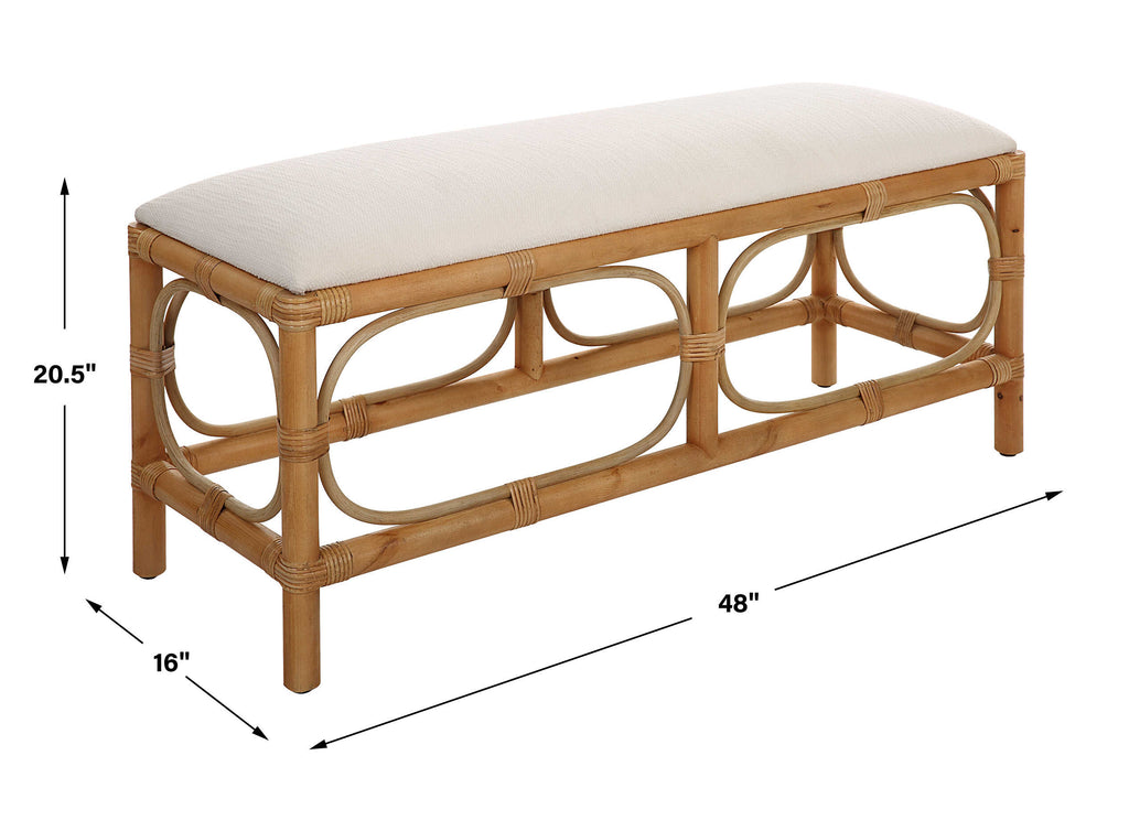 Laguna White Fabric Rattan Bench