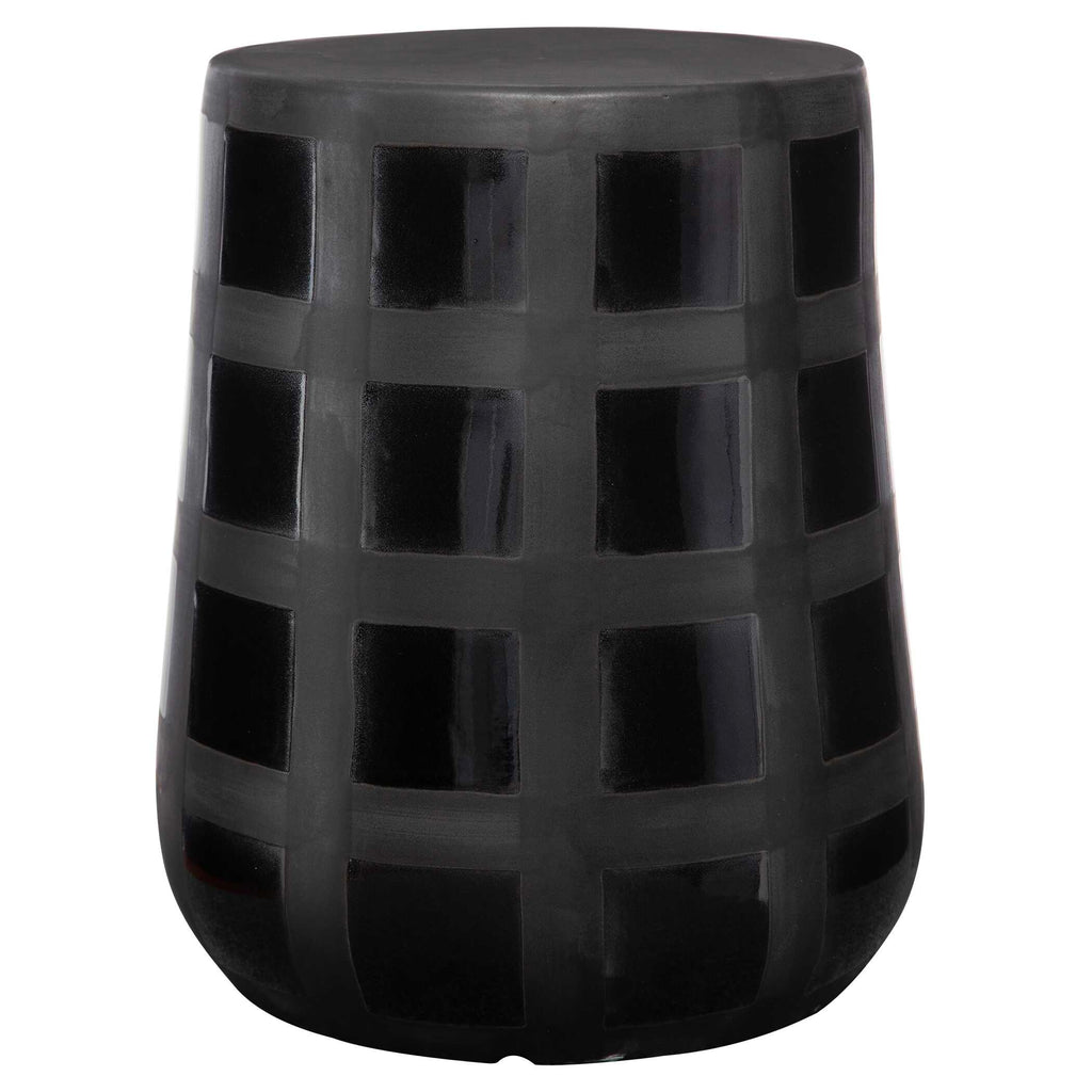 Patchwork Gridded Black Garden Stool