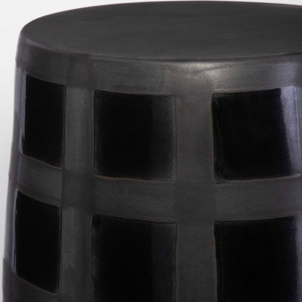 Patchwork Gridded Black Garden Stool