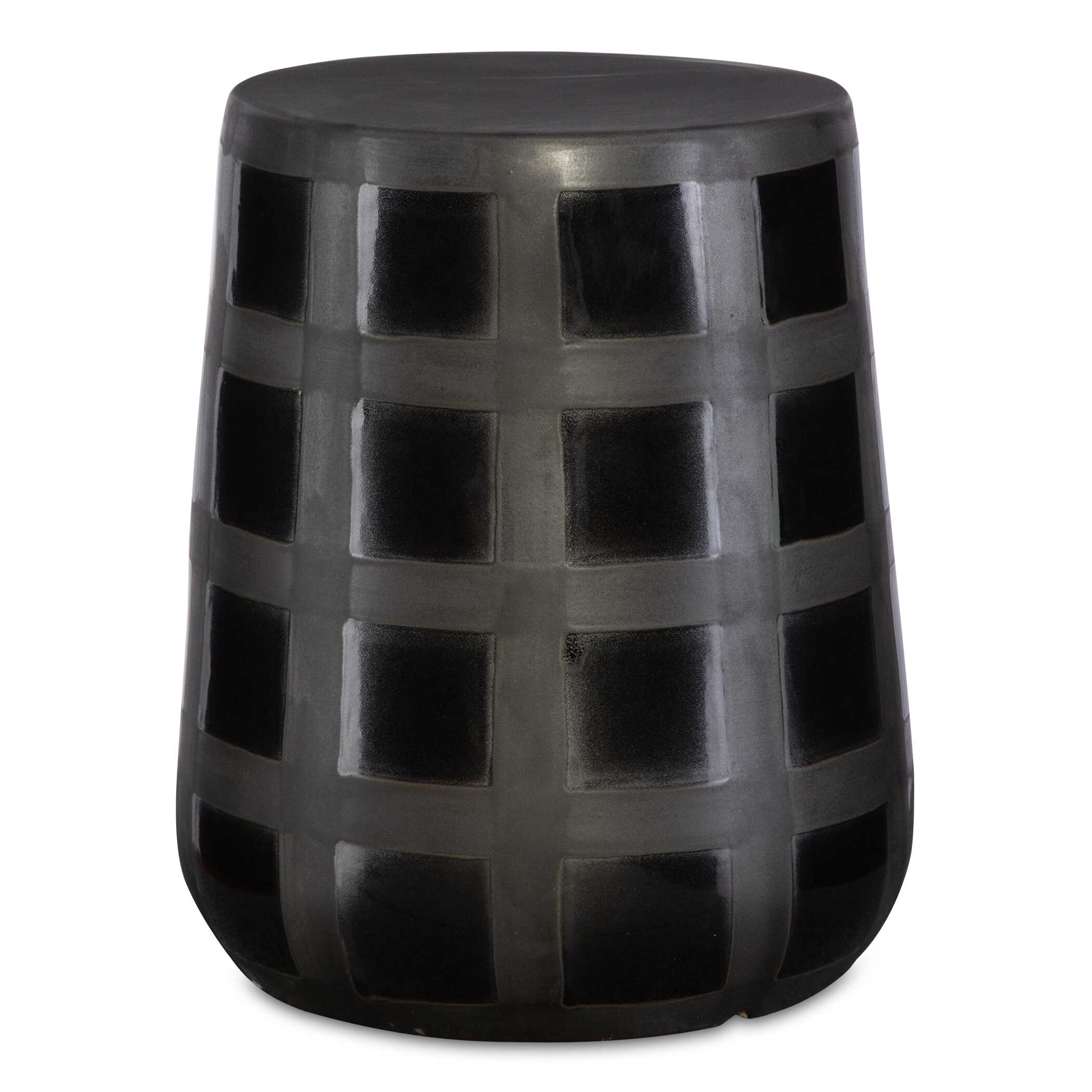 Patchwork Gridded Black Garden Stool