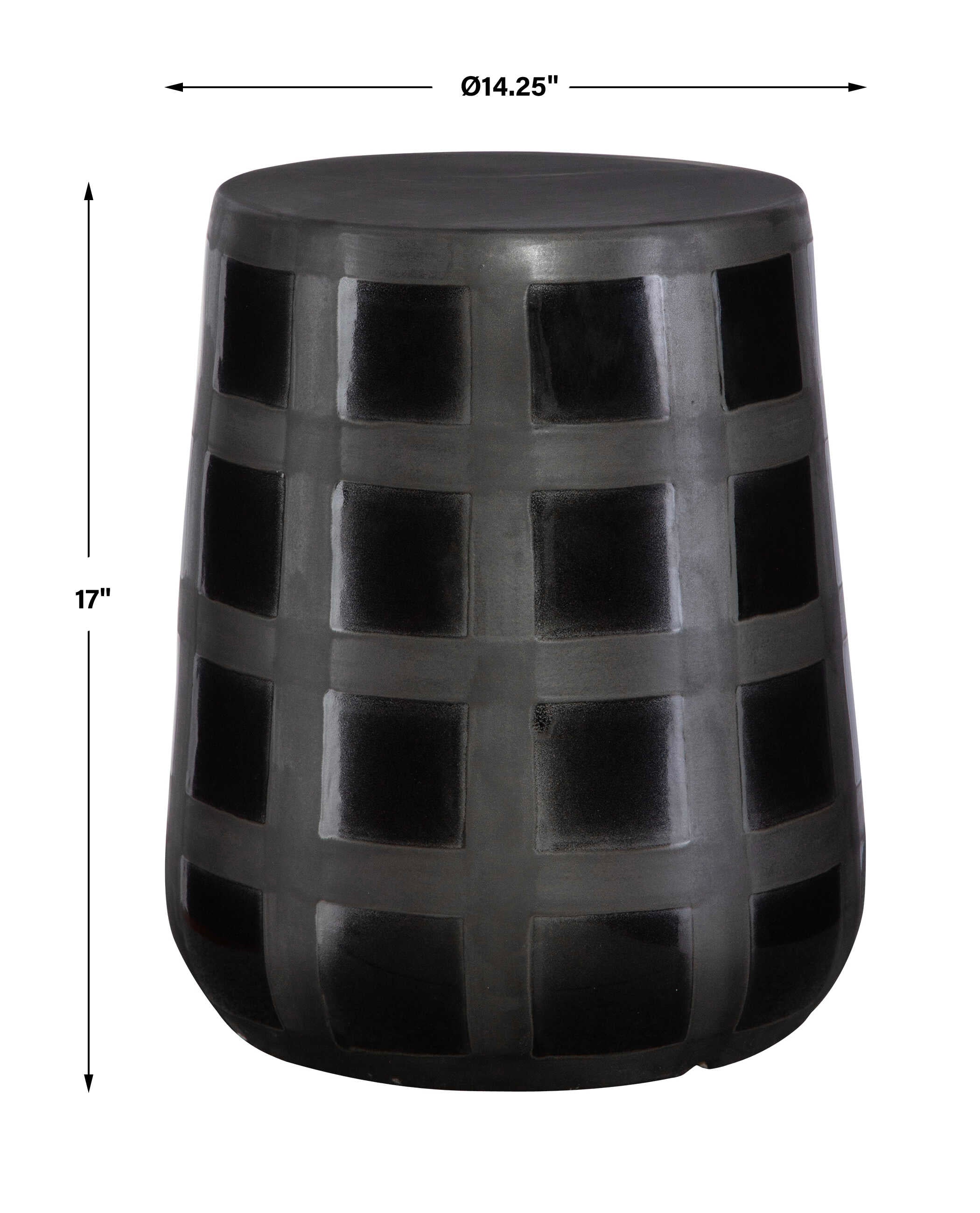Patchwork Gridded Black Garden Stool