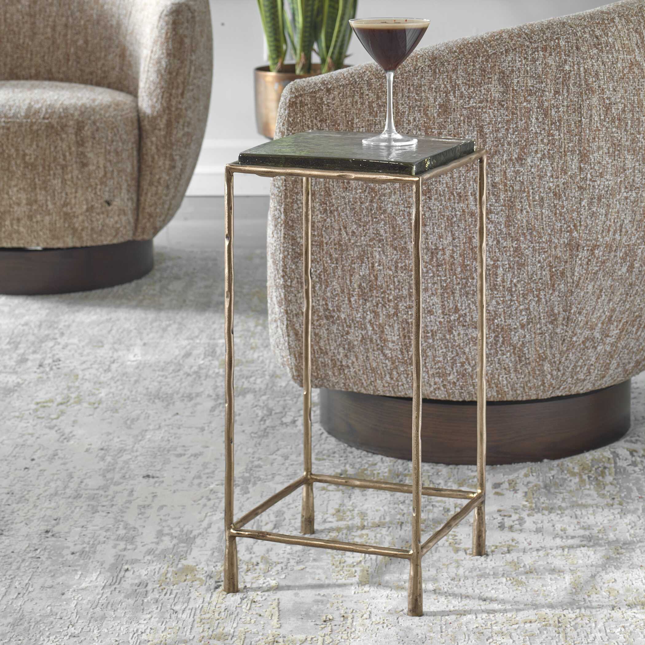 Ovard Antiqued Gold Accent Table