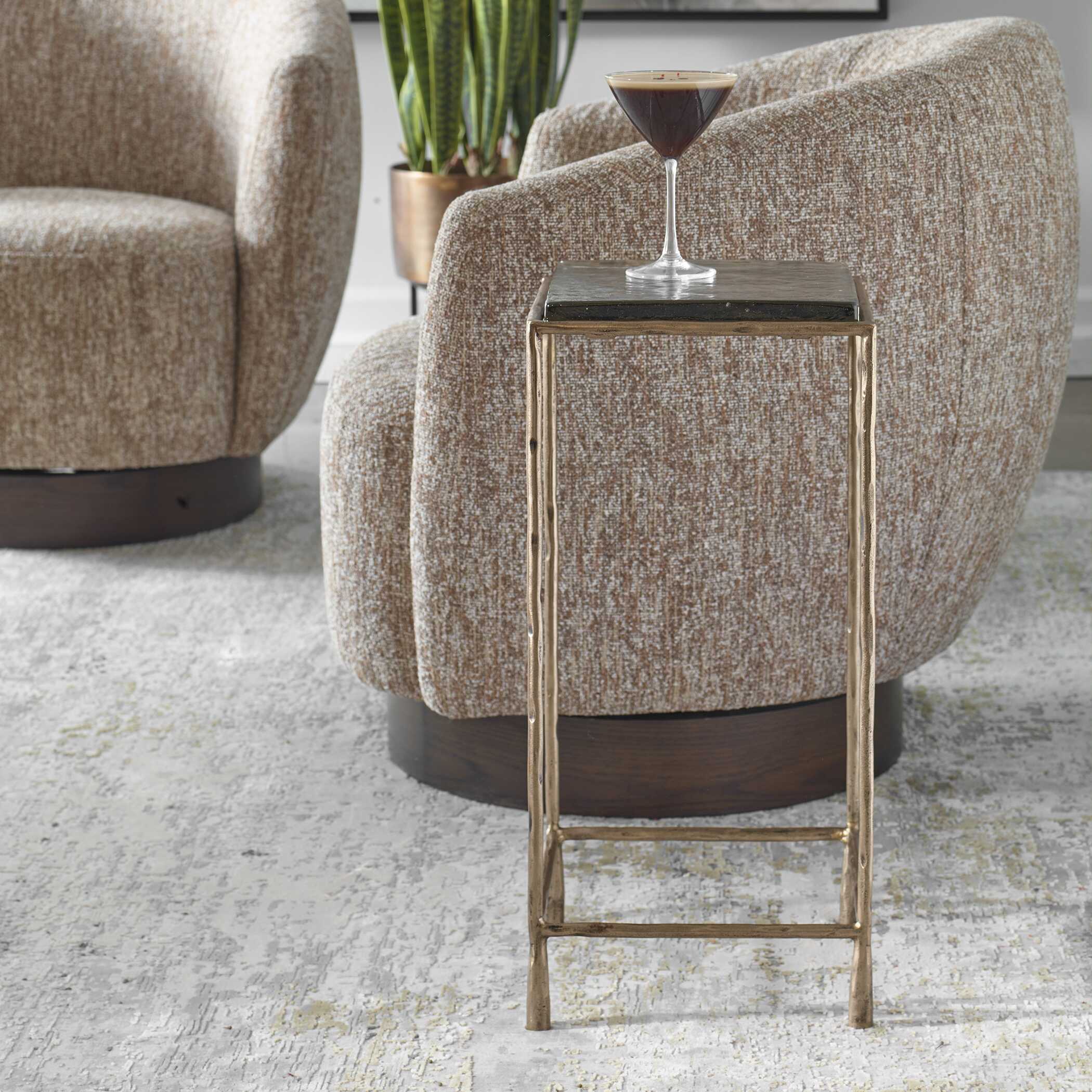 Ovard Antiqued Gold Accent Table