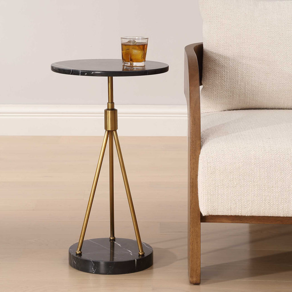 Rosston Black Marble Accent Table