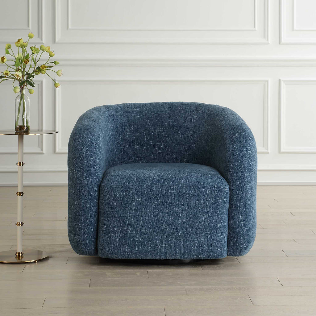 Junie Blue Swivel Barrel Chair