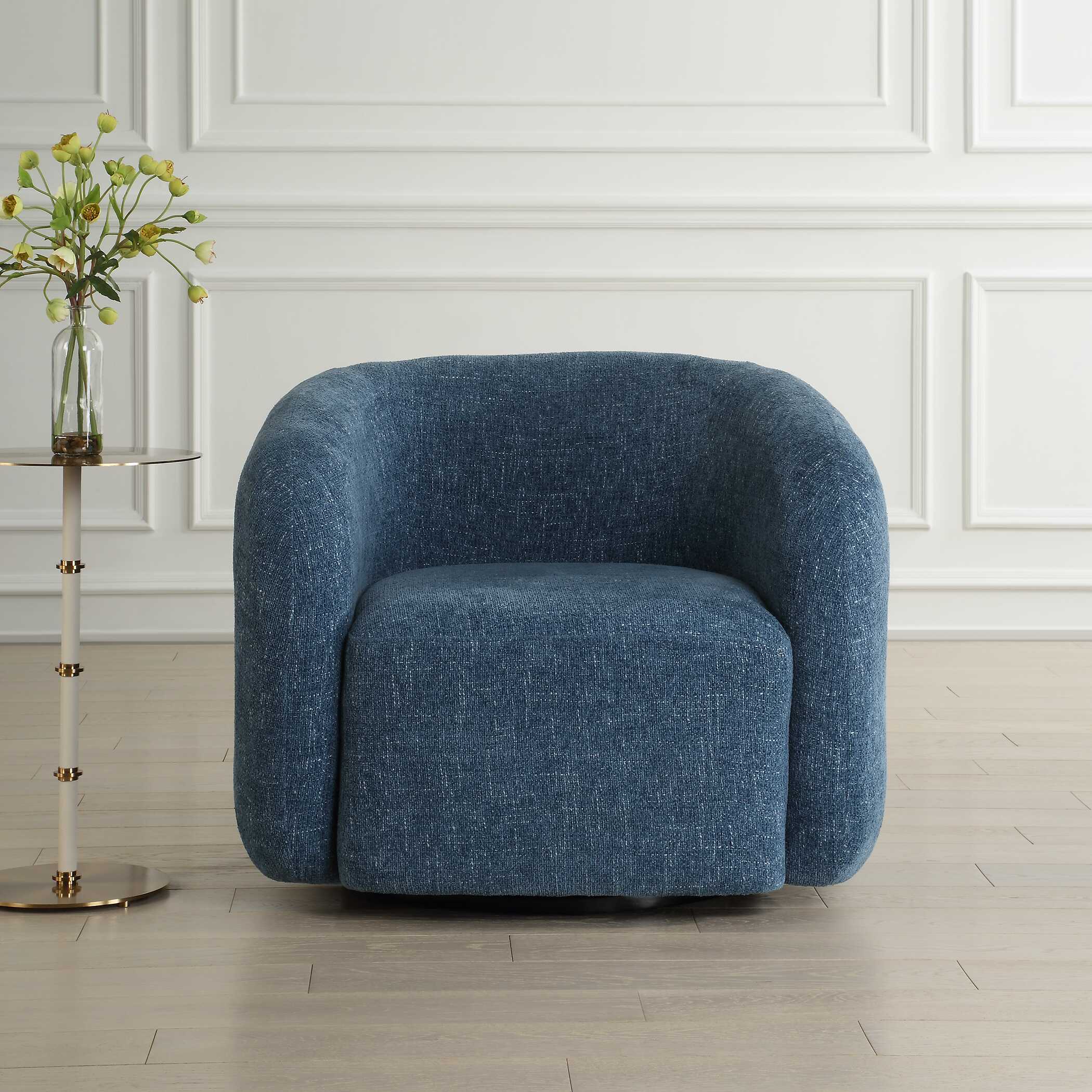 Junie Blue Swivel Barrel Chair