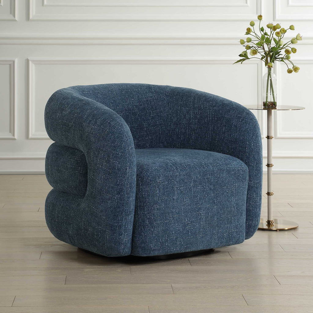 Junie Blue Swivel Barrel Chair