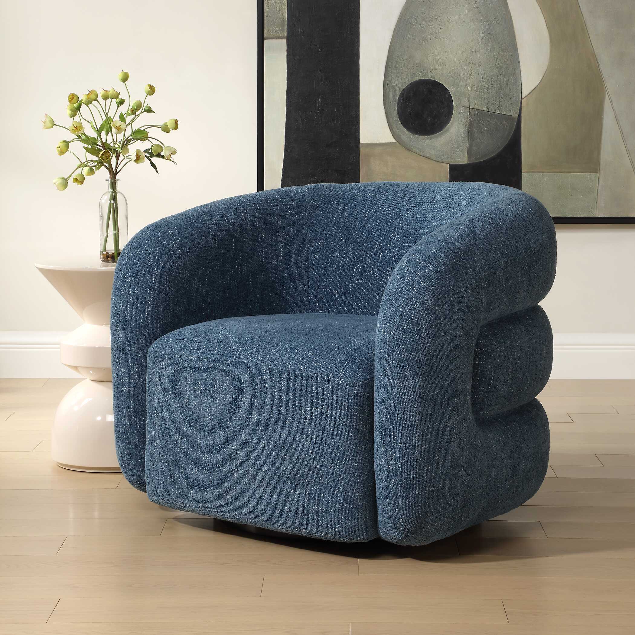 Junie Blue Swivel Barrel Chair