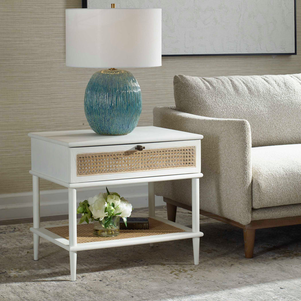 Coast White Rattan Side Table