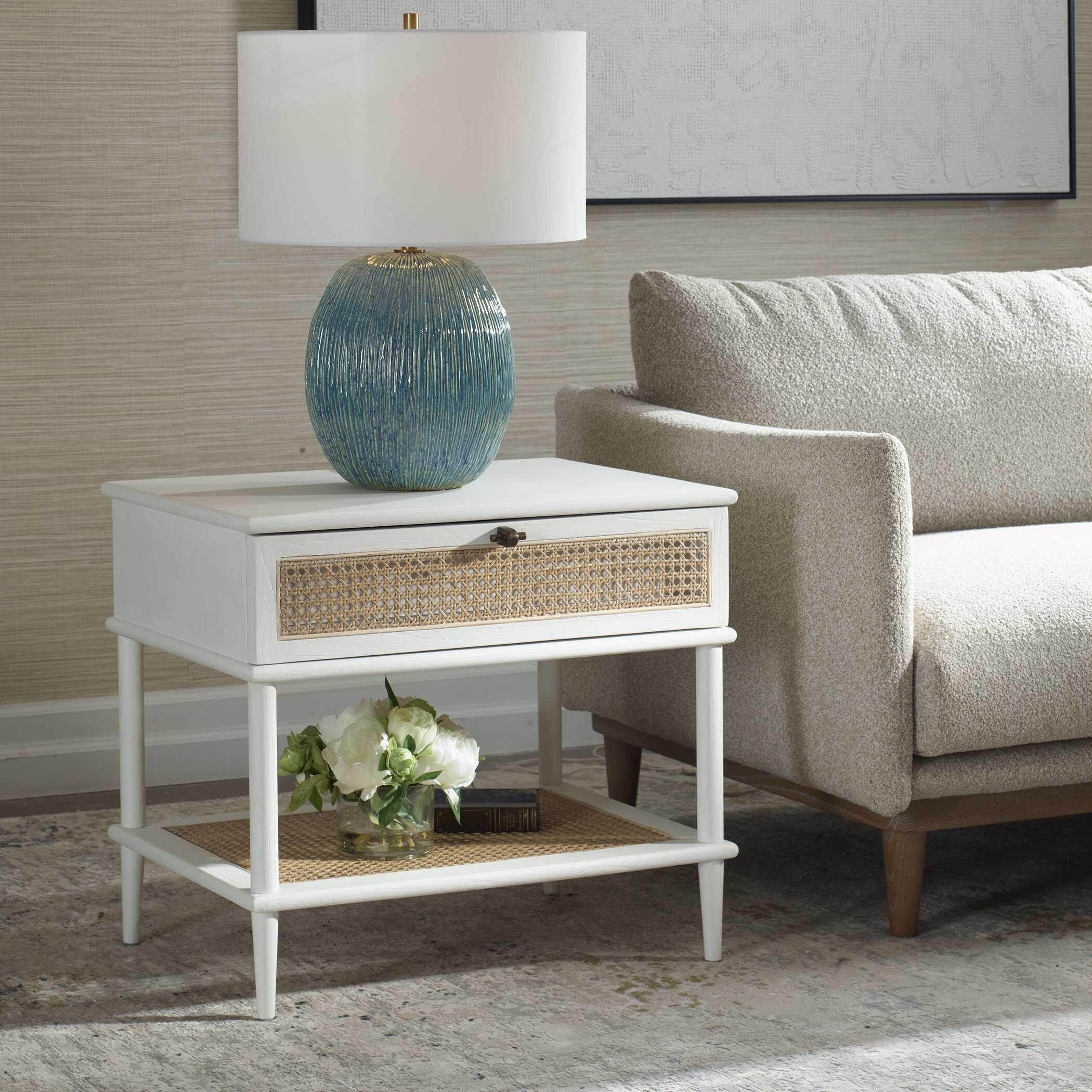 Coast White Rattan Side Table