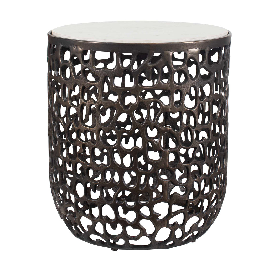 Sabena White Marble Outdoor Side Table