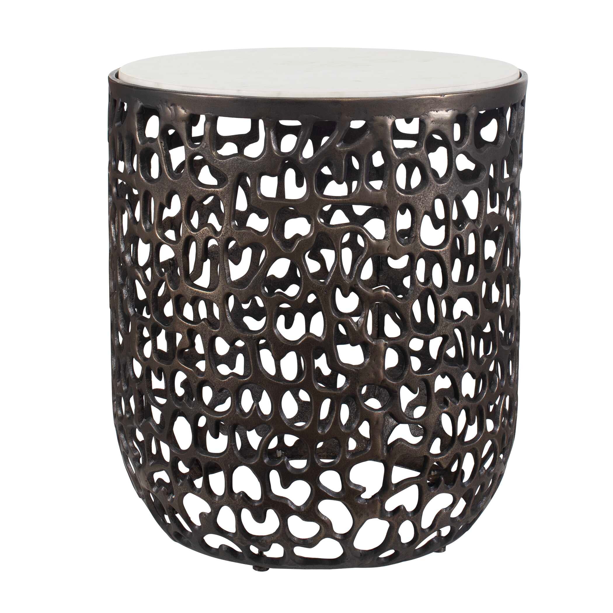 Sabena White Marble Outdoor Side Table
