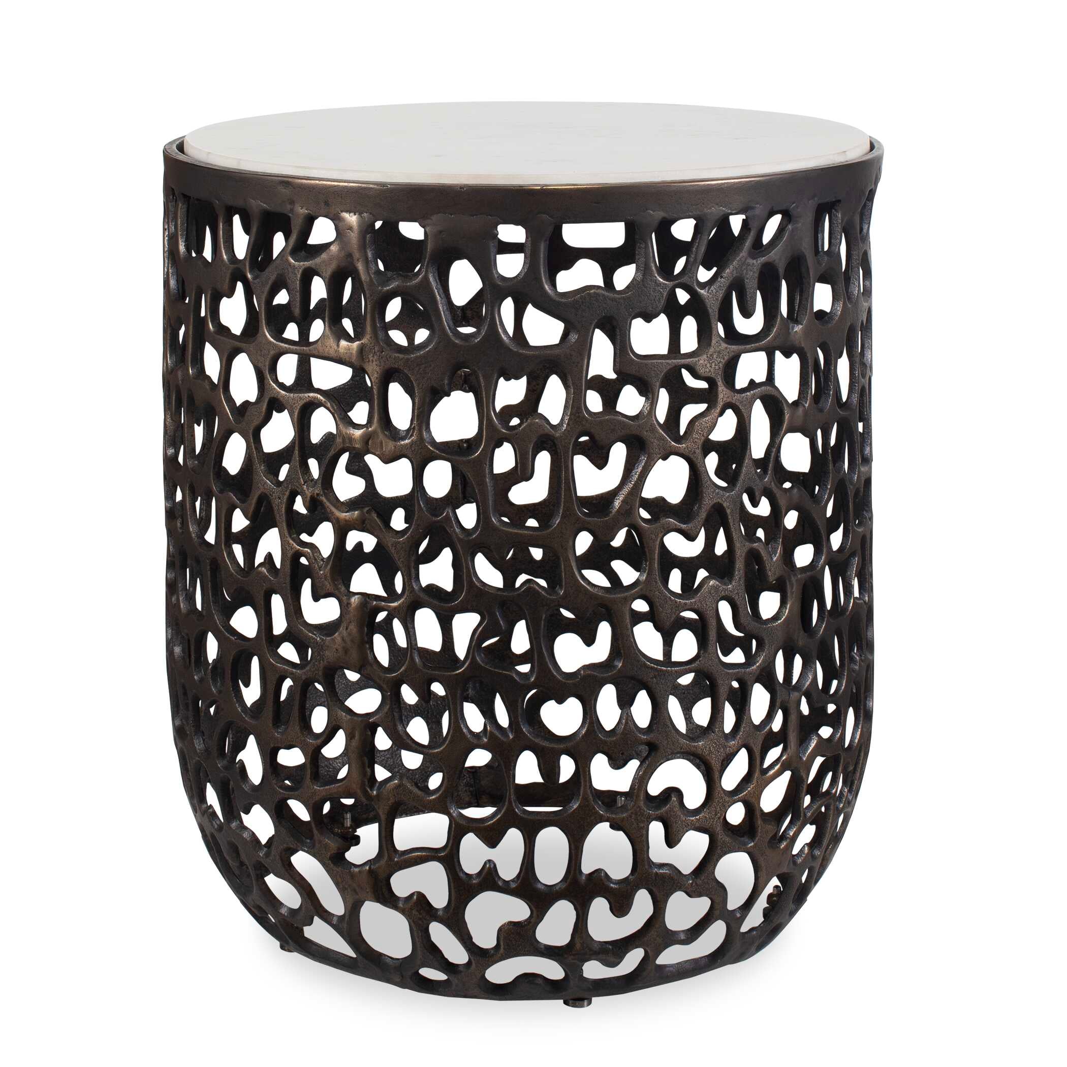 Sabena White Marble Outdoor Side Table