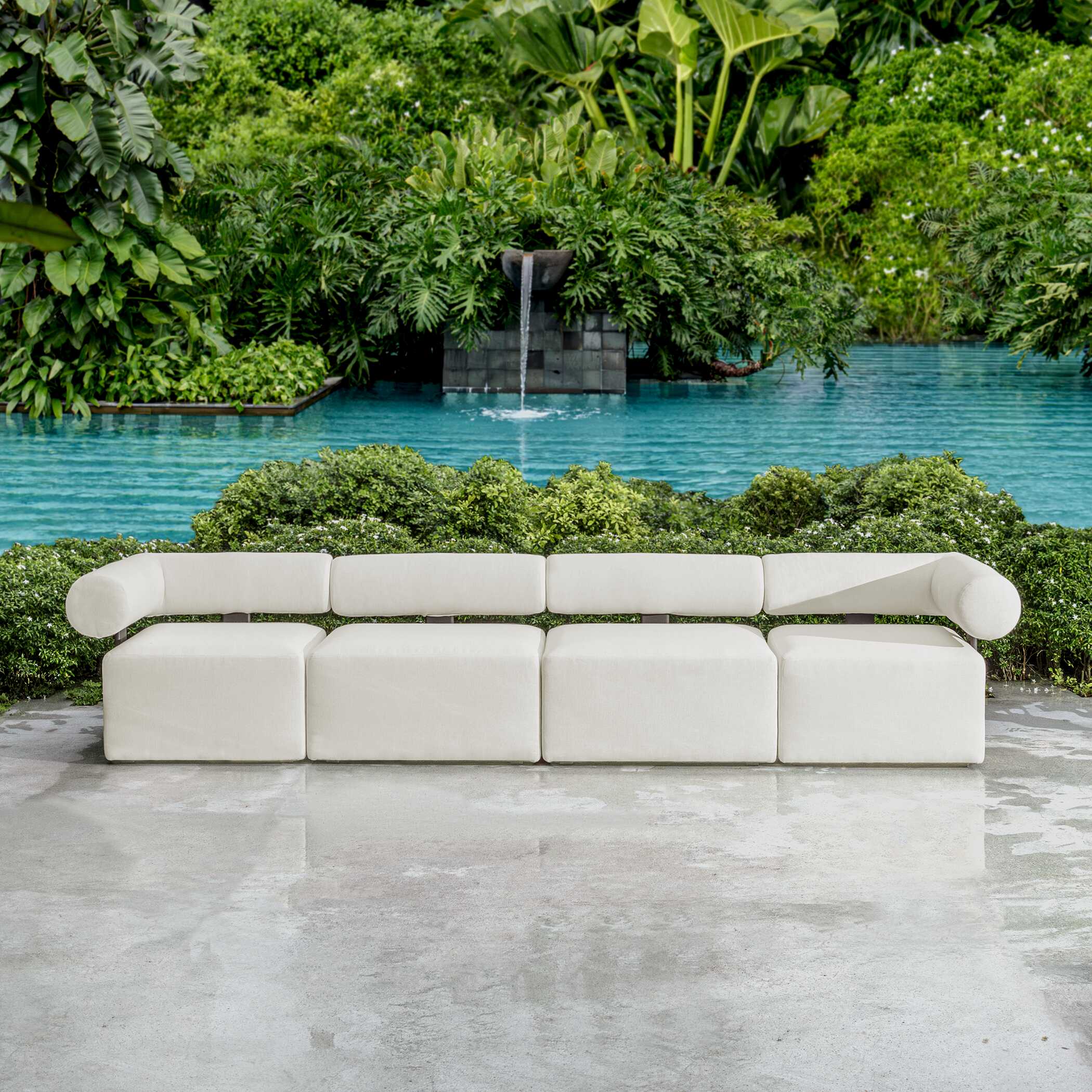 Bolster Back White Outdoor Corner Sofa