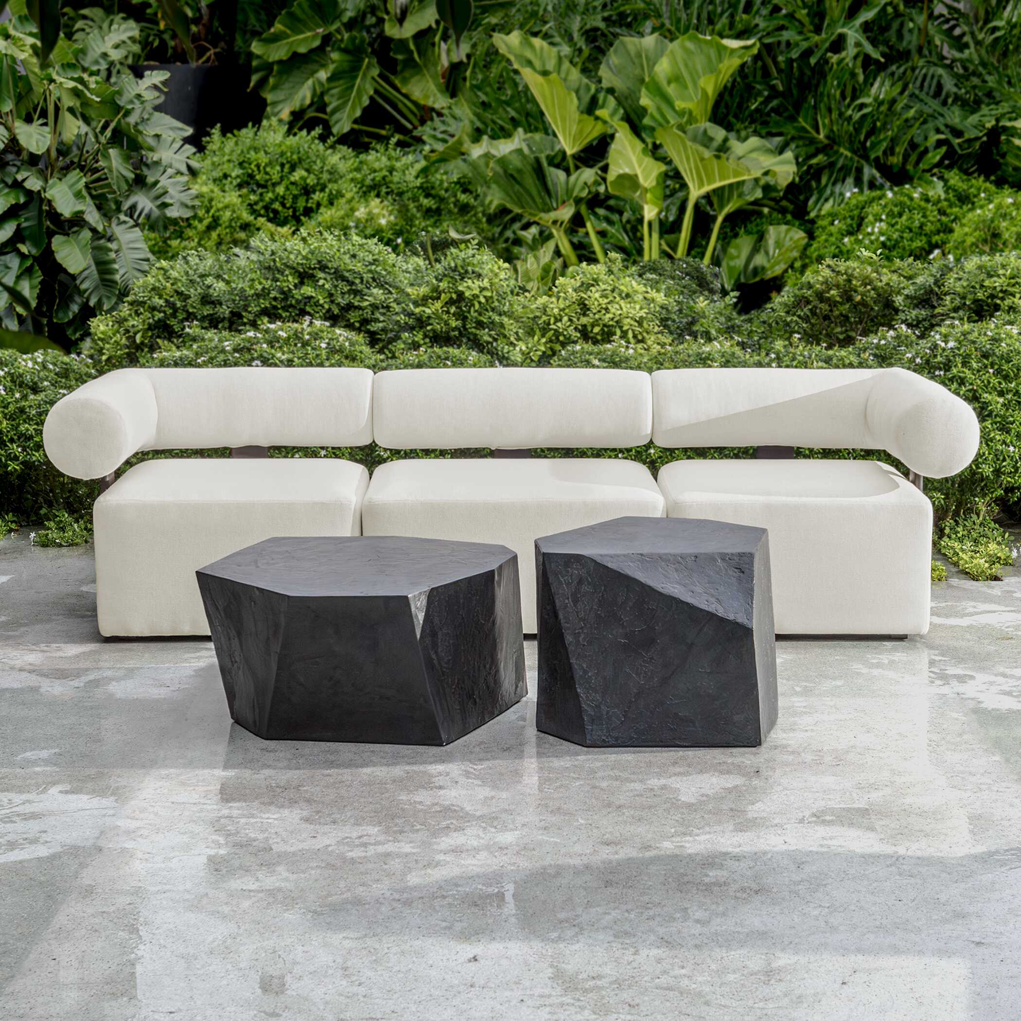 Bolster Back White Outdoor Corner Sofa