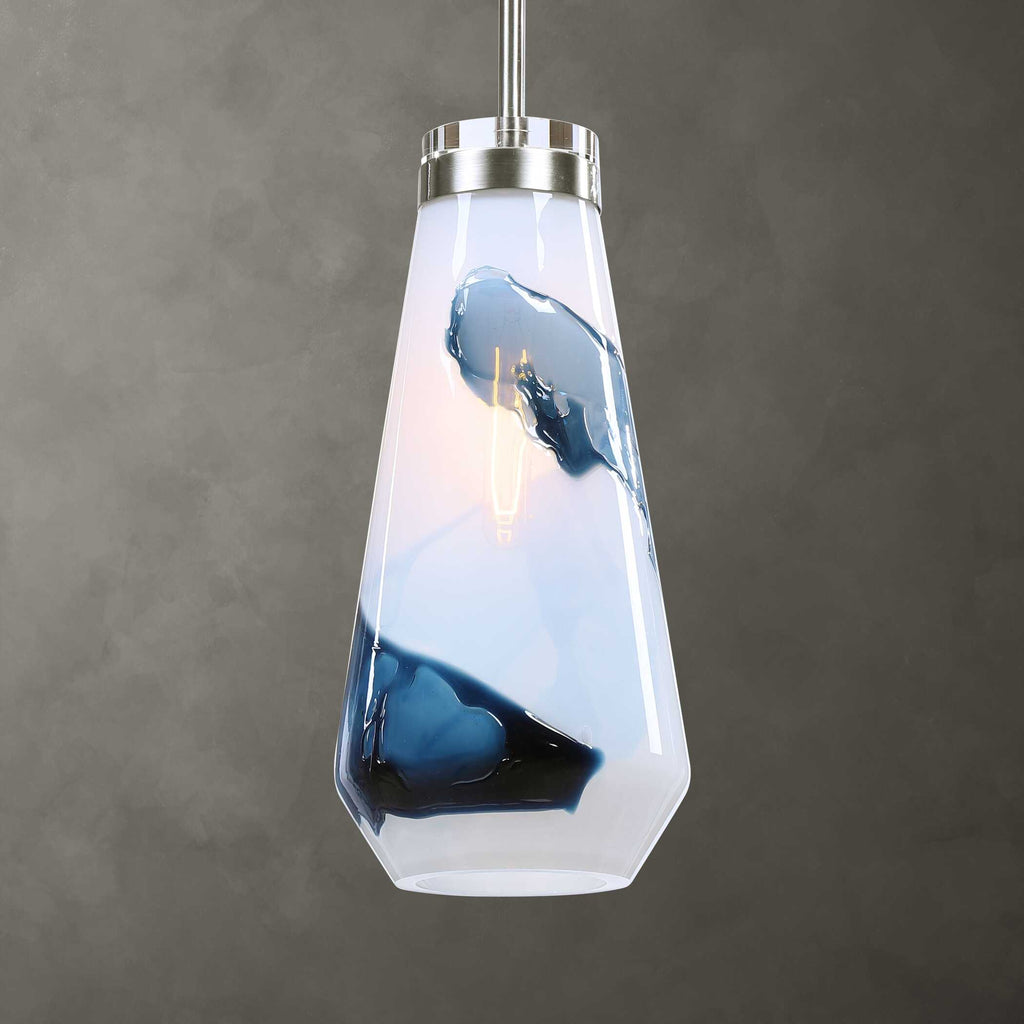 Windswept Blue & White 1 Light Mini Pendant