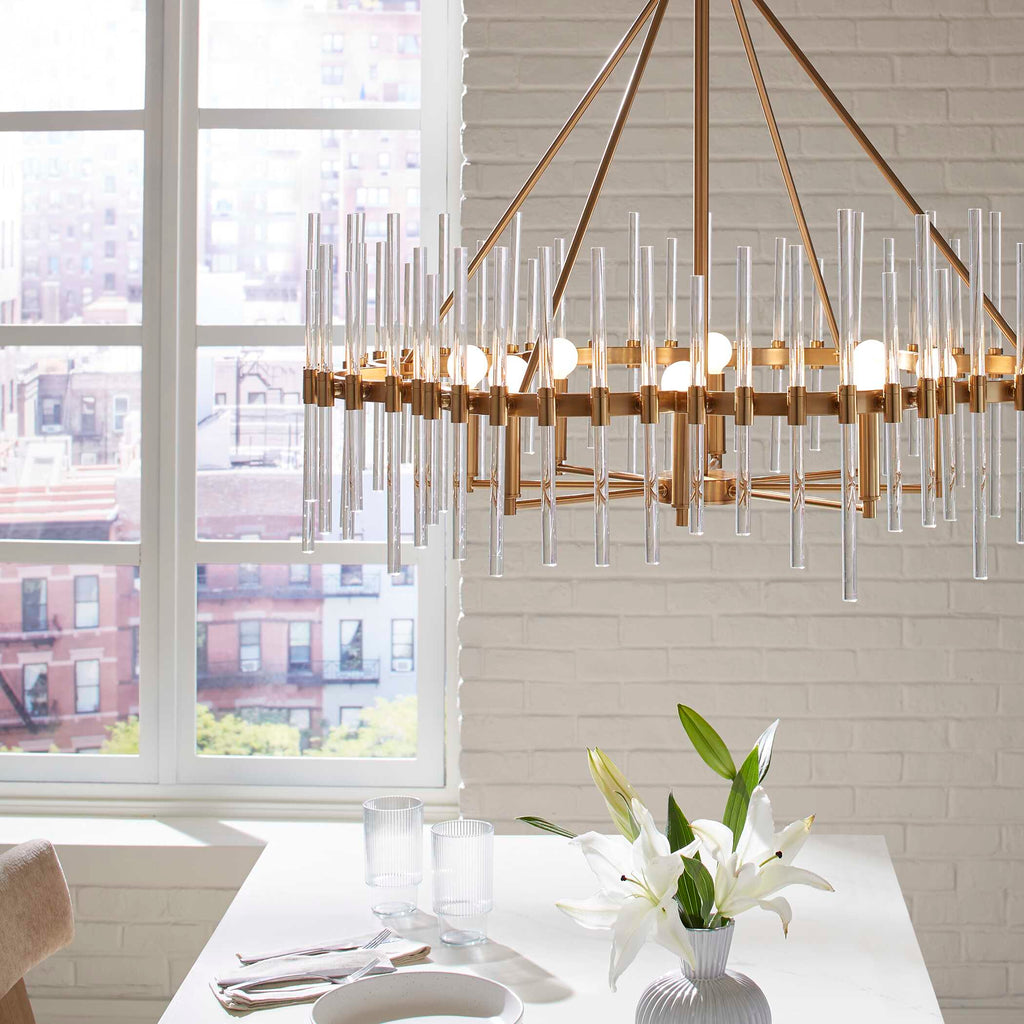 Crystal Stick 8 Light Brass Chandelier