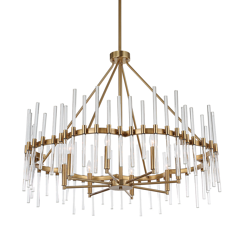 Crystal Stick 8 Light Brass Chandelier