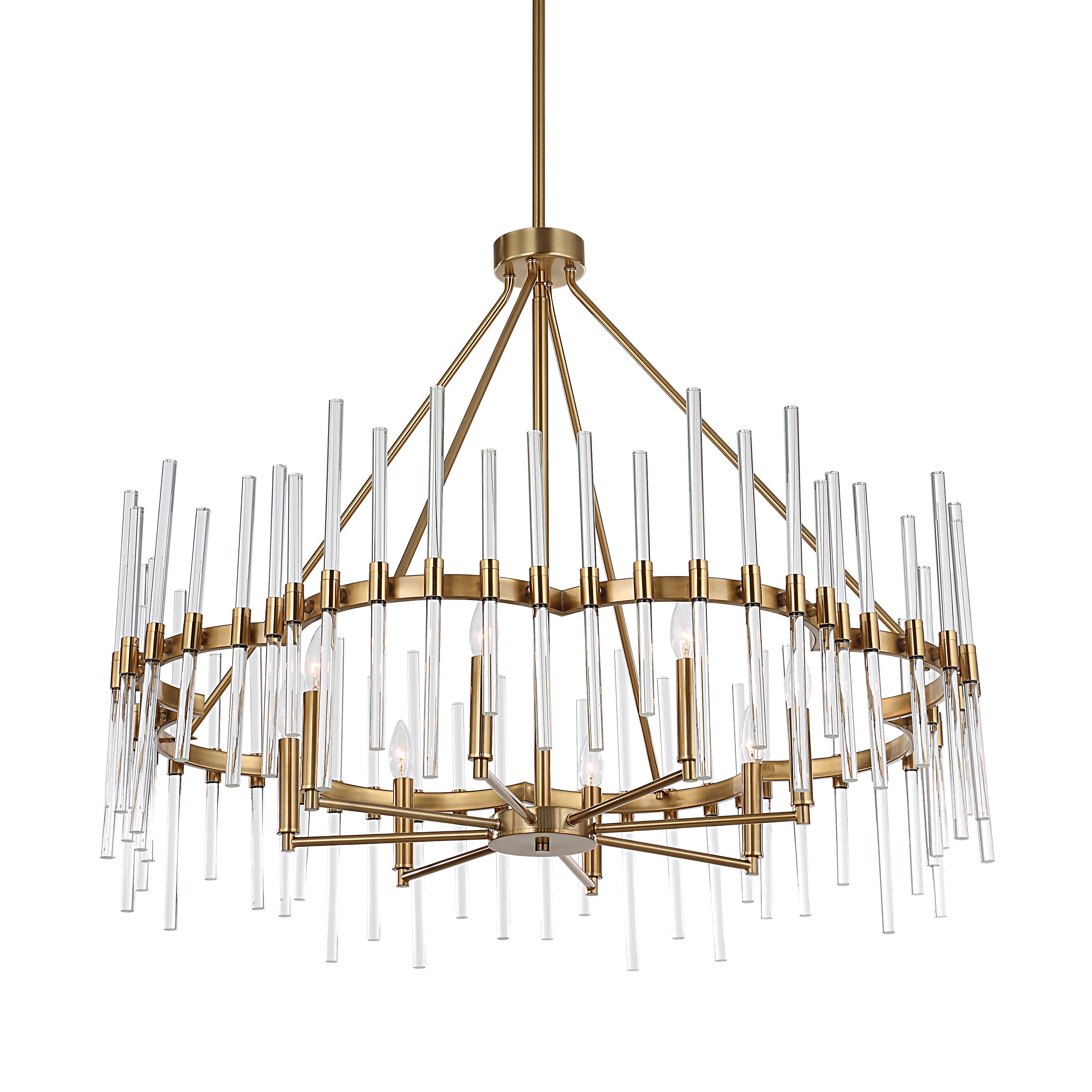 Crystal Stick 8 Light Brass Chandelier