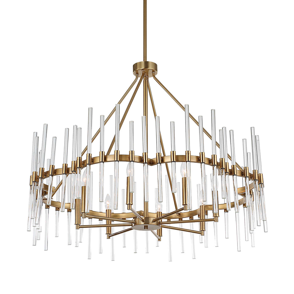Crystal Stick 8 Light Brass Chandelier