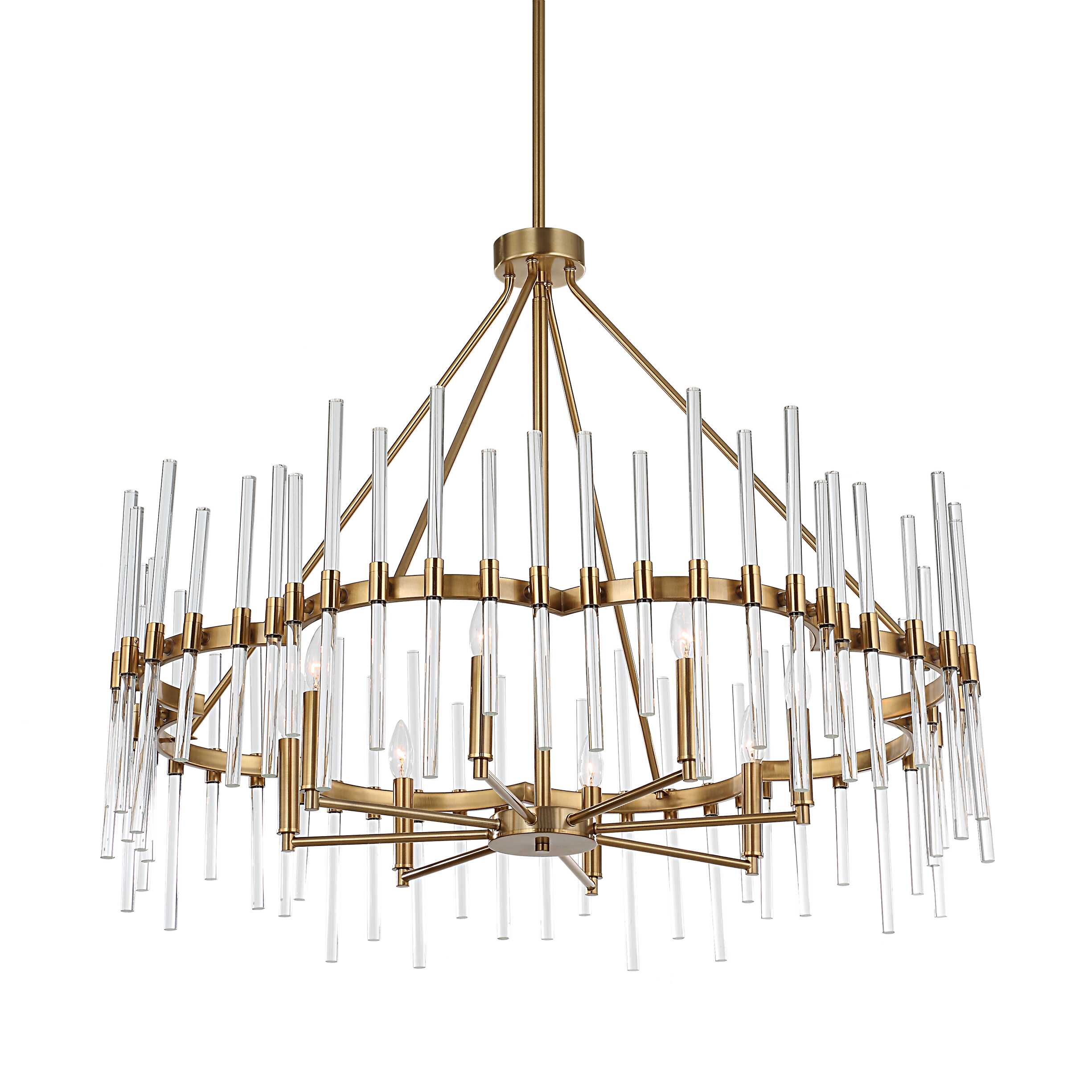 Crystal Stick 8 Light Brass Chandelier