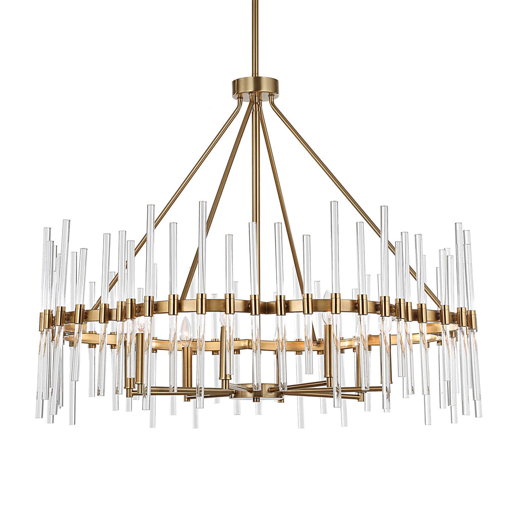 Crystal Stick 8 Light Brass Chandelier