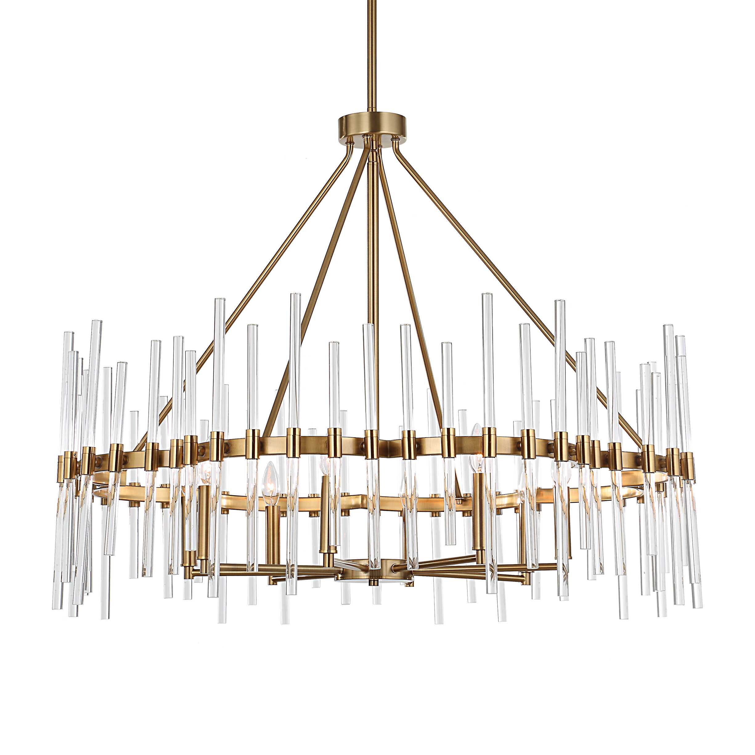 Crystal Stick 8 Light Brass Chandelier