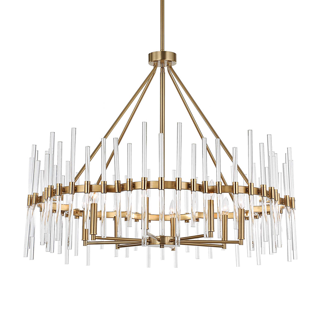 Crystal Stick 8 Light Brass Chandelier