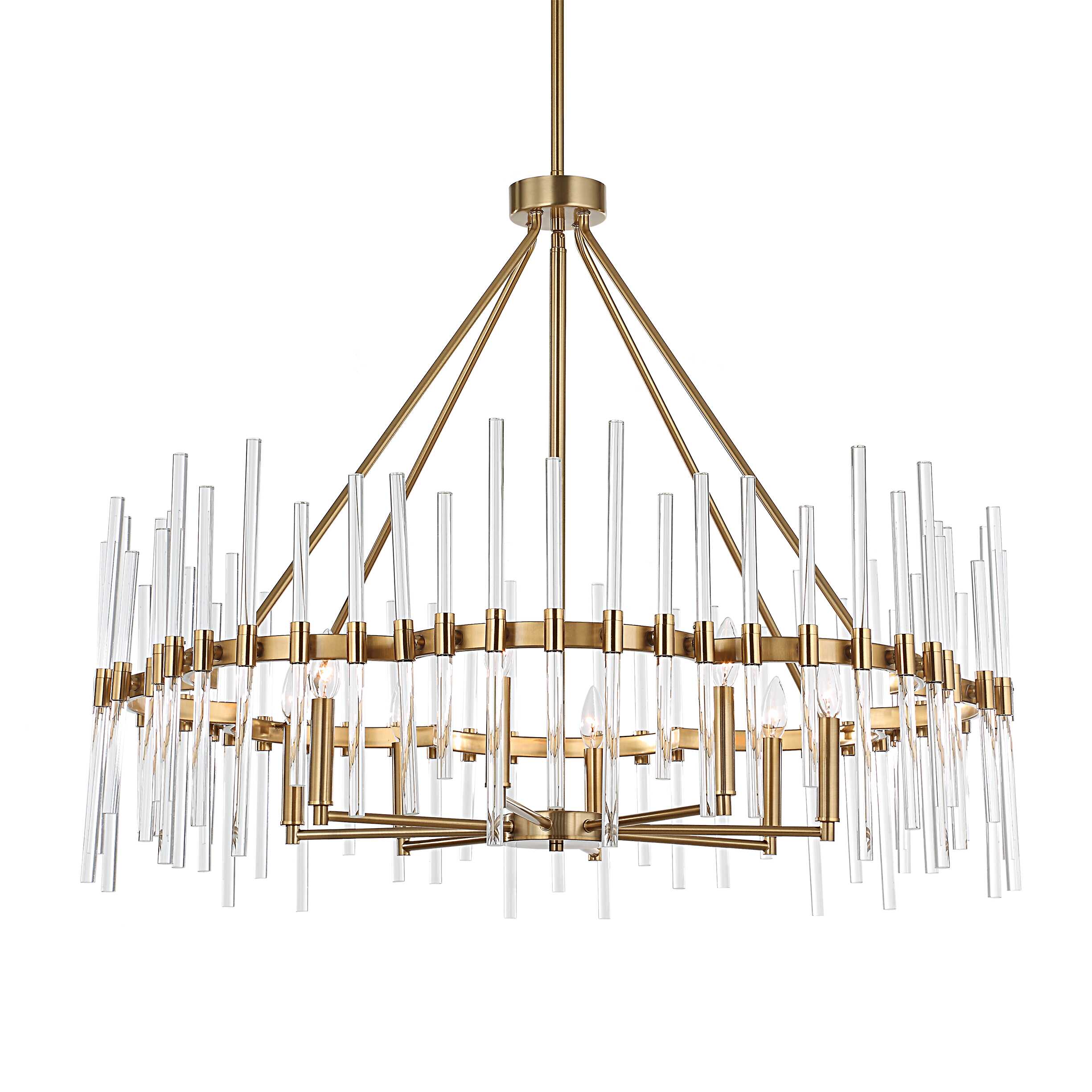Crystal Stick 8 Light Brass Chandelier