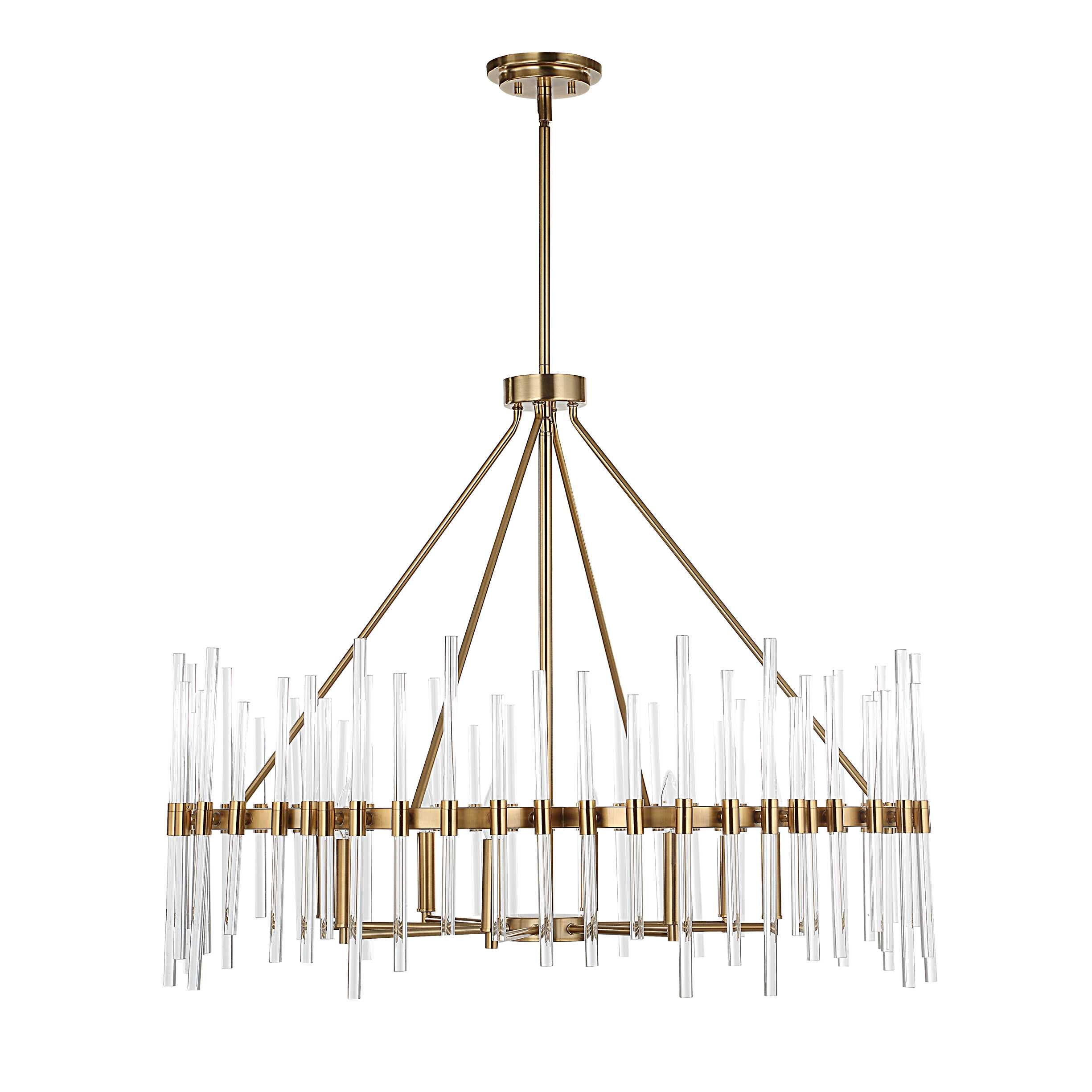 Crystal Stick 8 Light Brass Chandelier