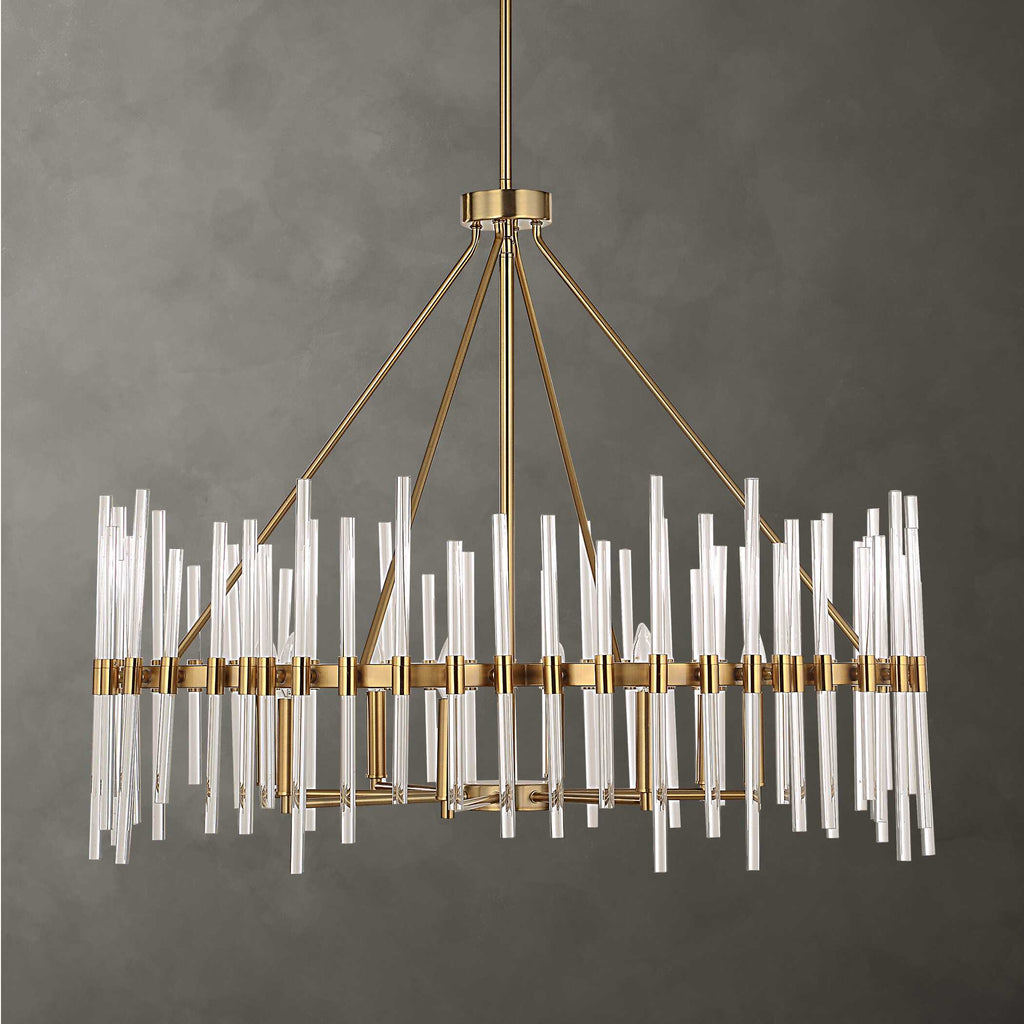 Crystal Stick 8 Light Brass Chandelier