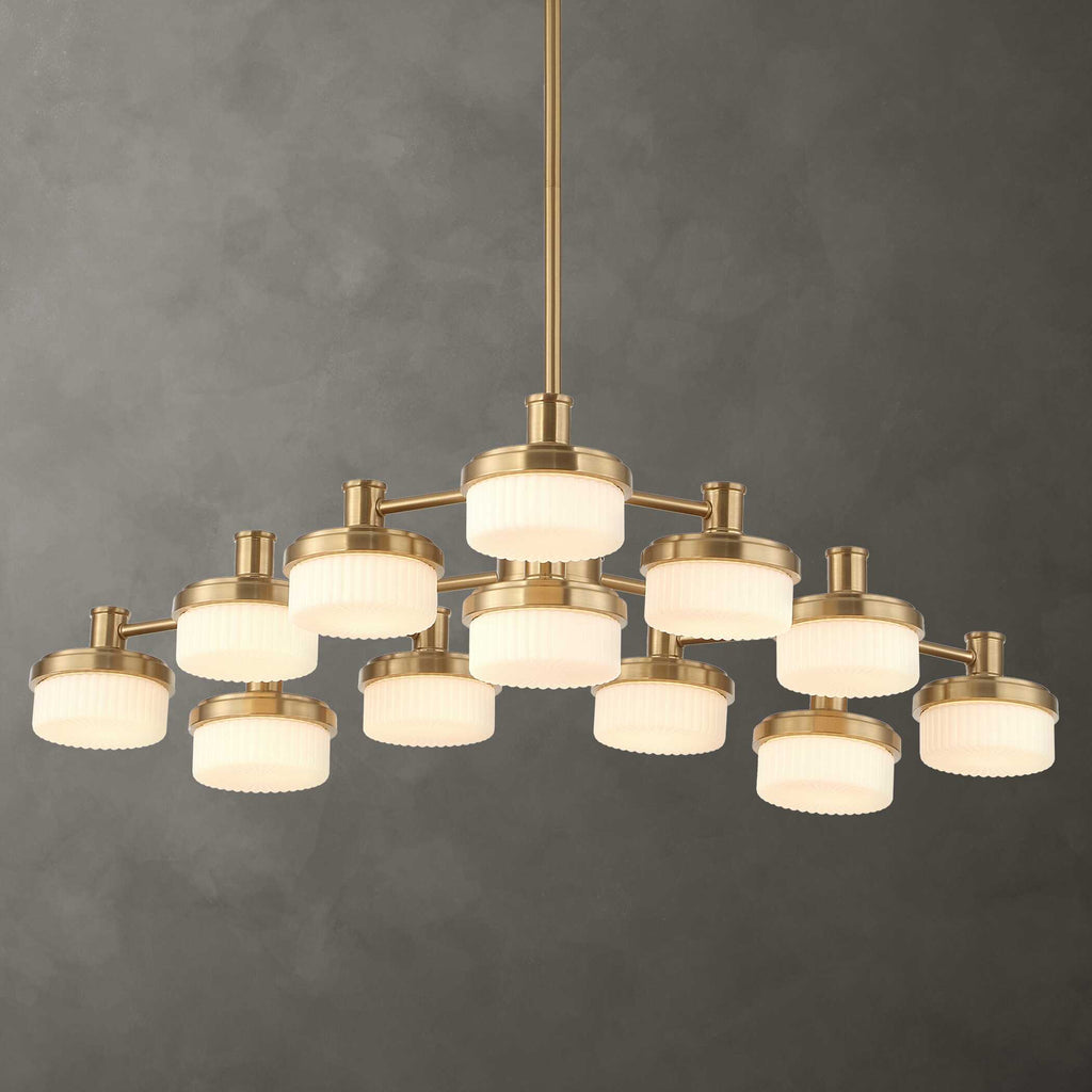 Wedge 12 Lt LED Brass Chandelier