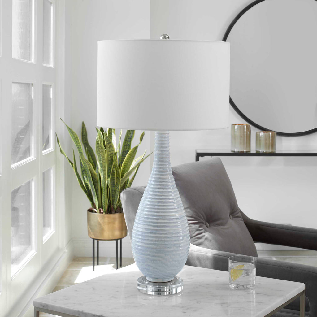 Clariot Ribbed Blue Table Lamp