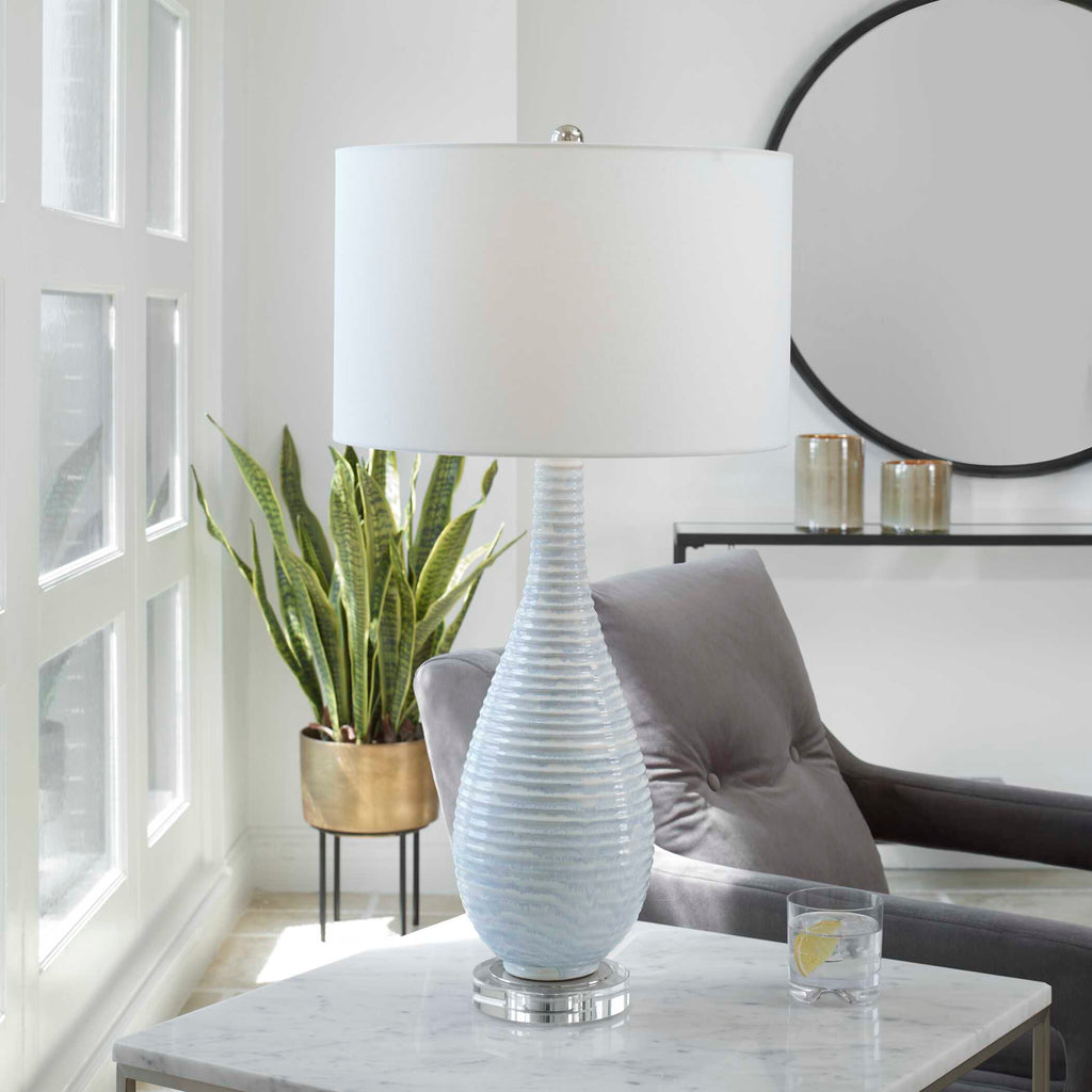 Clariot Ribbed Blue Table Lamp