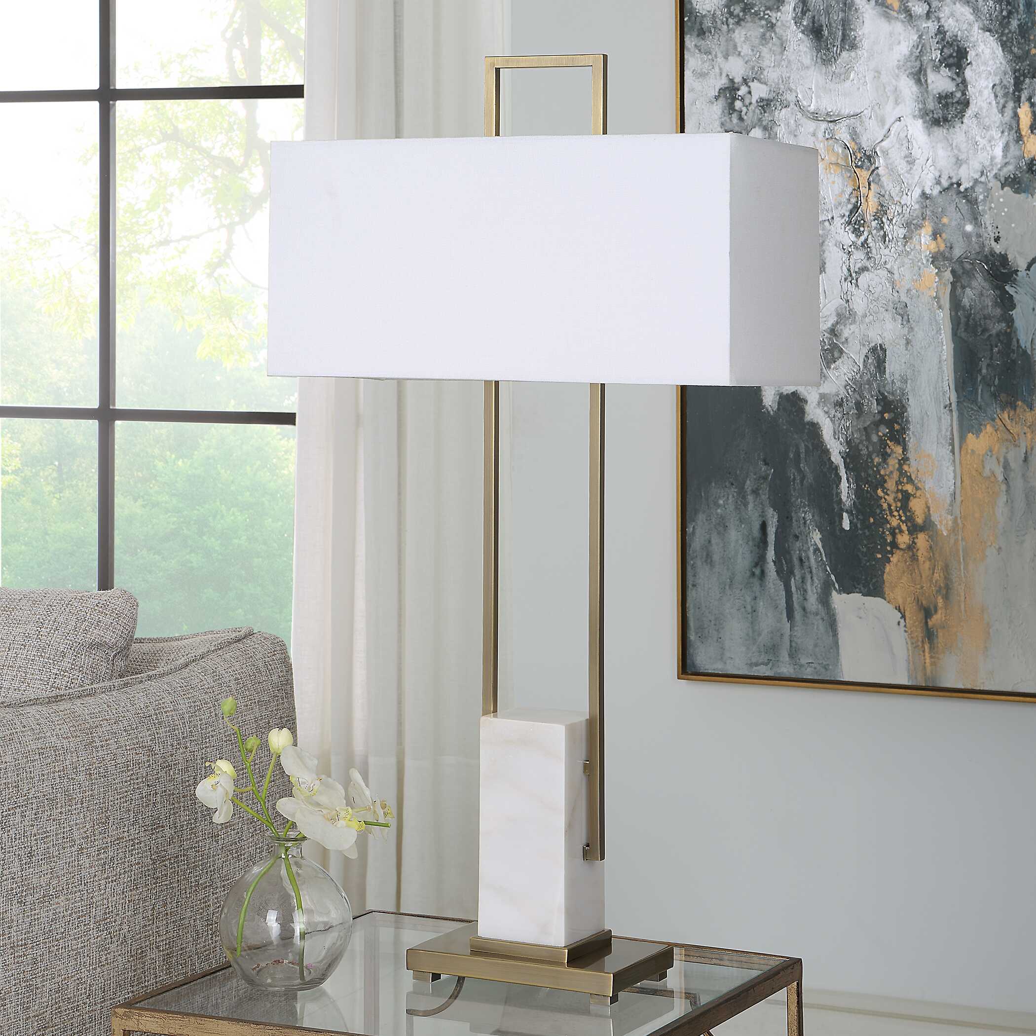 Column White Marble Table Lamp
