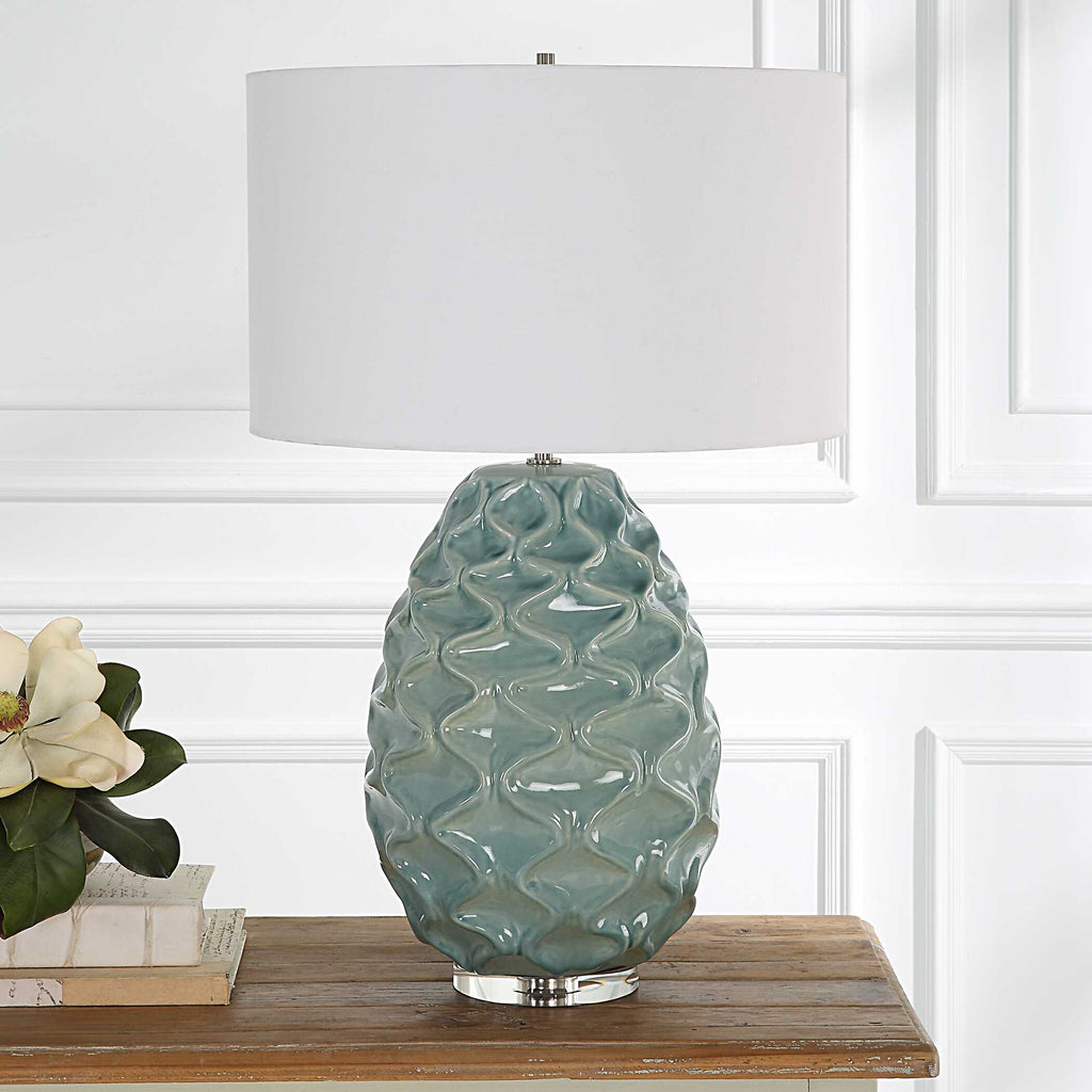 Laced Up Sea Foam Glass Table Lamp