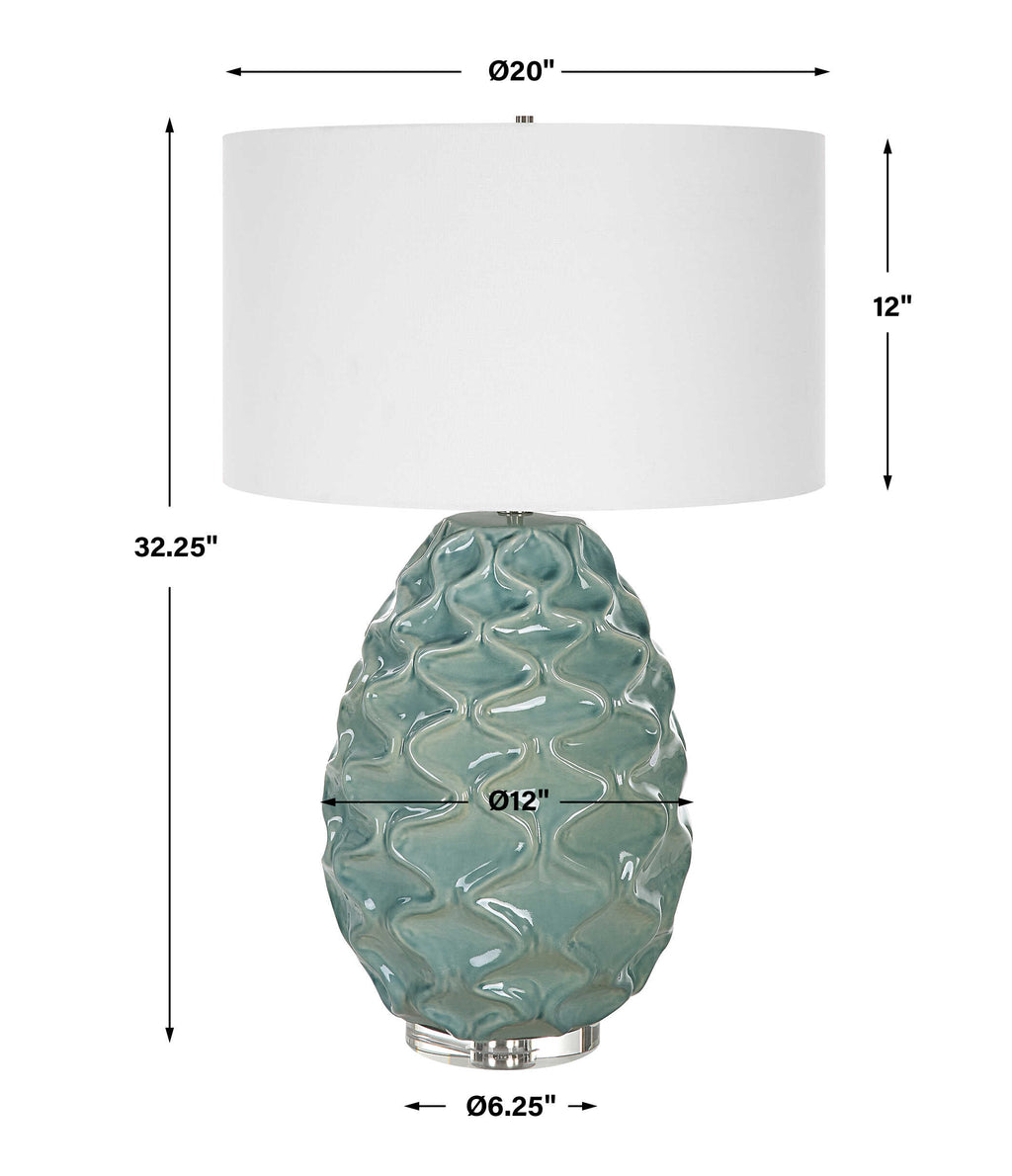 Laced Up Sea Foam Glass Table Lamp