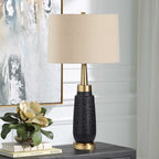 Spyglass Black Wood Grain Table Lamp