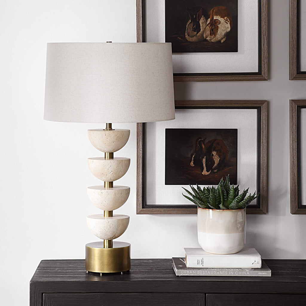 Hemisphere Travertine Table Lamp