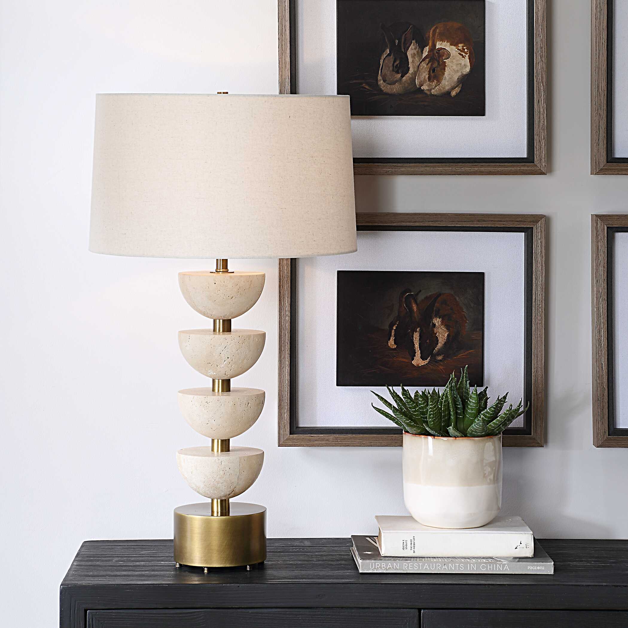 Hemisphere Travertine Table Lamp