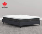 Mattress with Haven branding on a gray floor, featuring a red maple leaf logo.