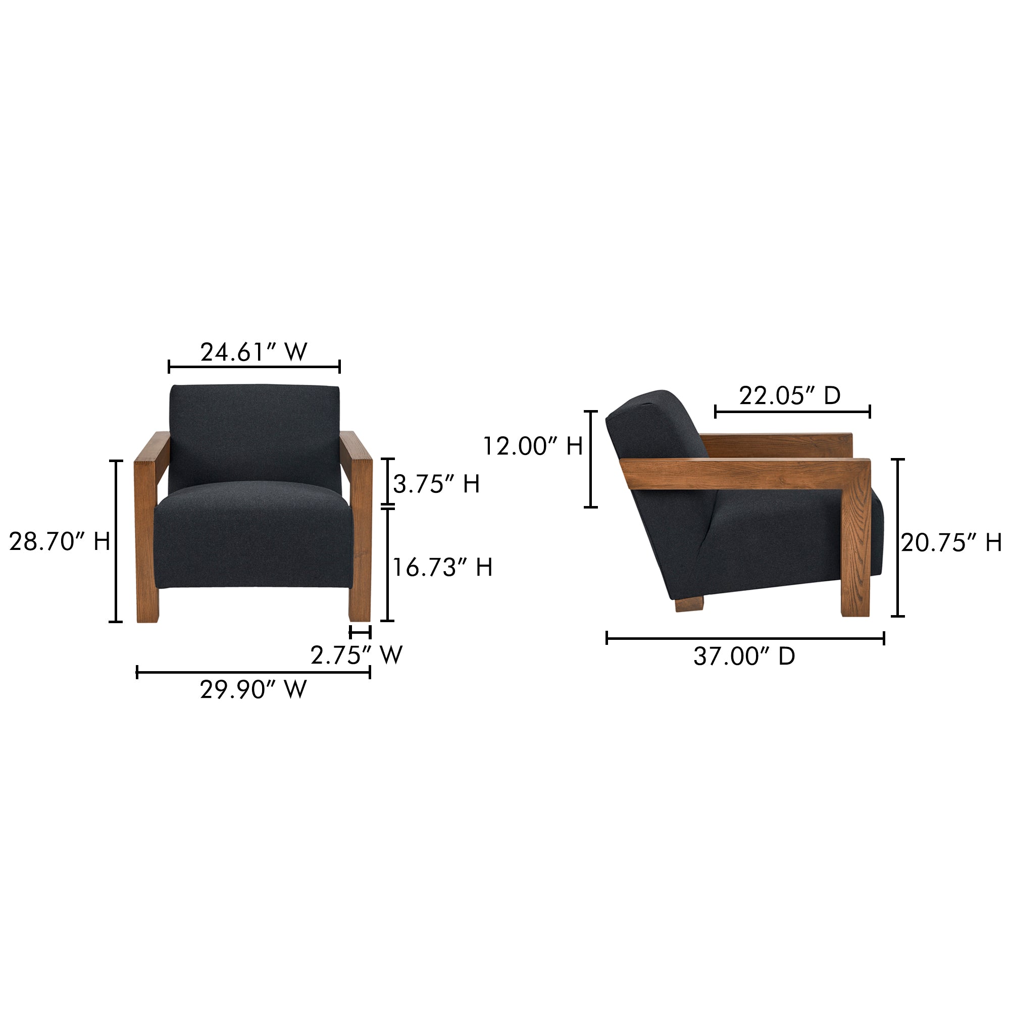 Garnet Lounge Chair Charcoal Wool Blend