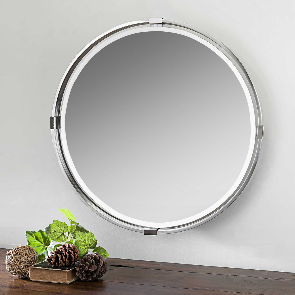 Tazlina Brushed Nickel Round Mirror