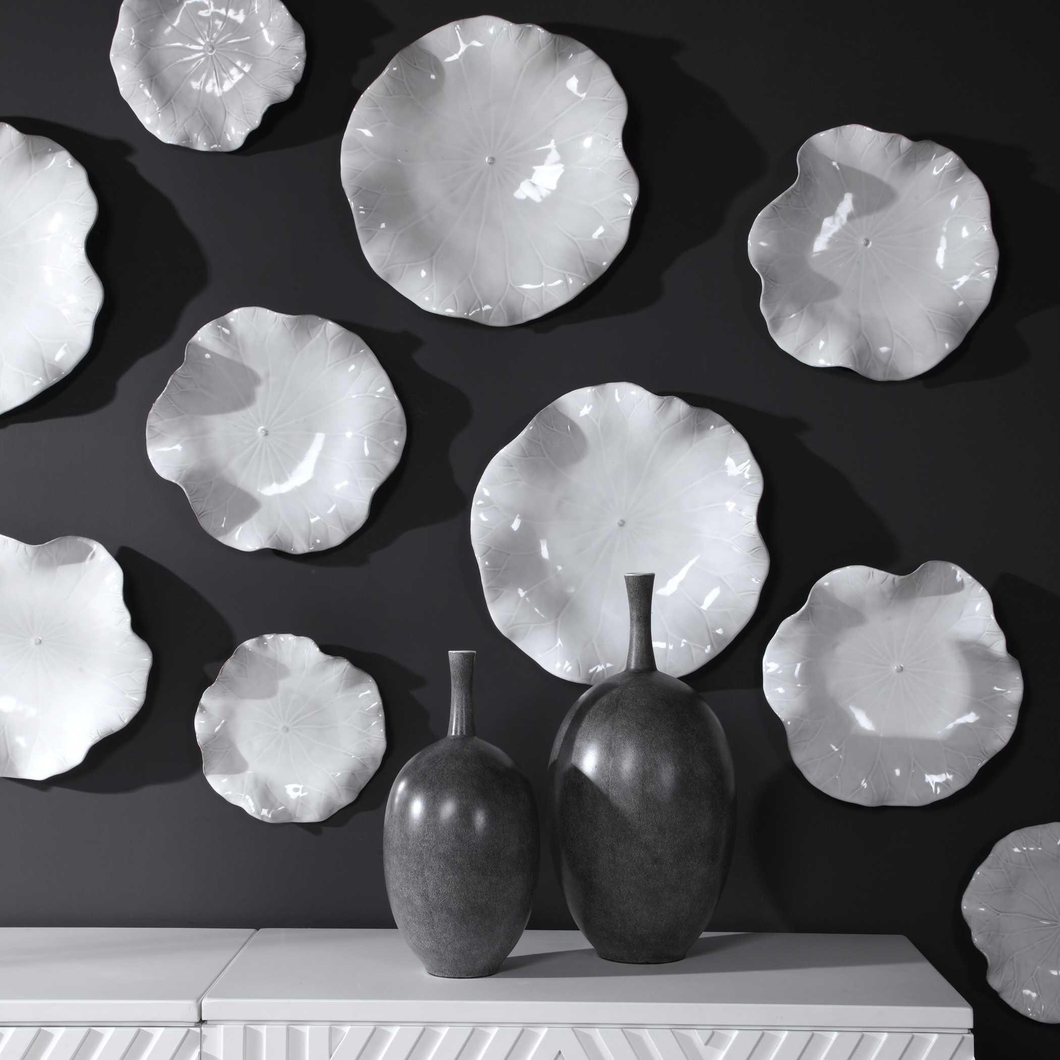 Abella Ceramic Wall Decor Set/3 White