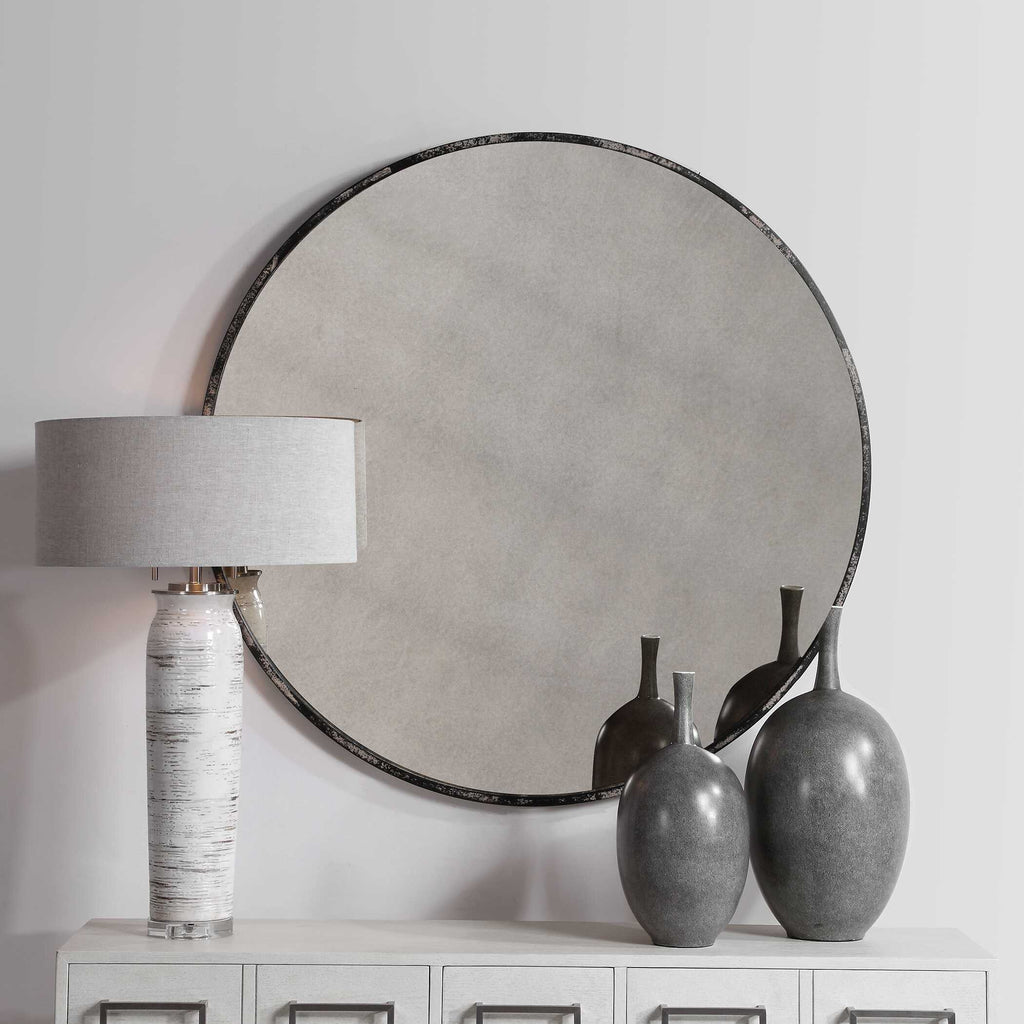 Junius Antique White Round Mirror