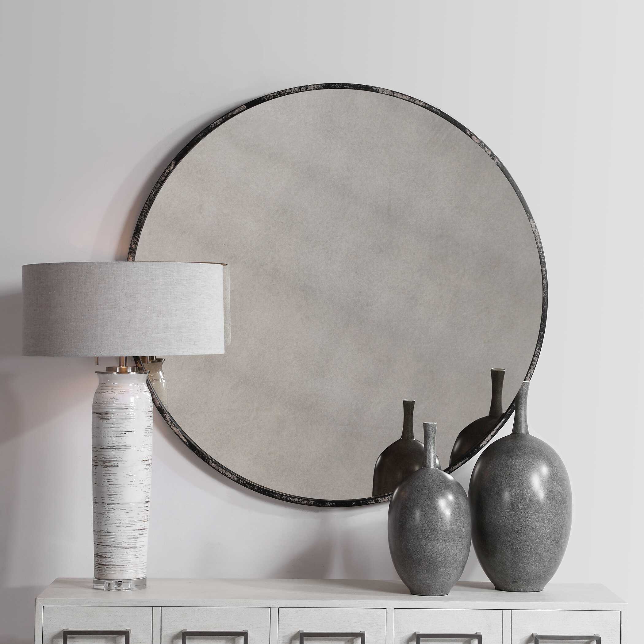 Junius Antique White Round Mirror