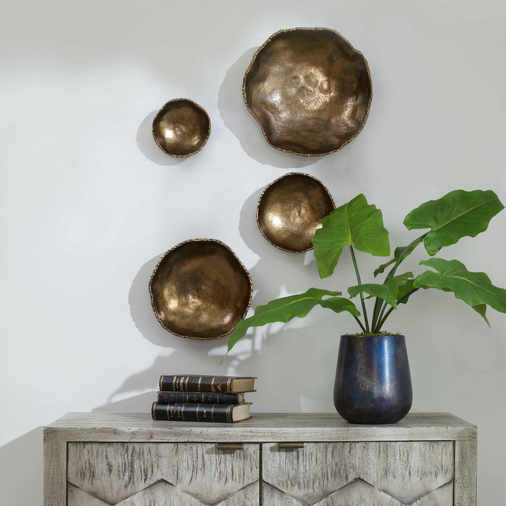 Lucky Coins Brass Wall Bowls Set/4