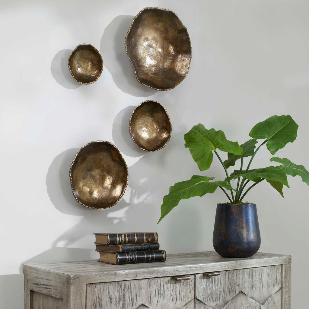 Lucky Coins Brass Wall Bowls Set/4